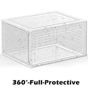 buy in bulk thicken & sturdy clear shoe storage organizer with magnetic door, stackable boxes for closet, foldable space-saving shoe rack for sneaker boot container, plastic shoe cabinet shoe box 6 pack, white source from factory