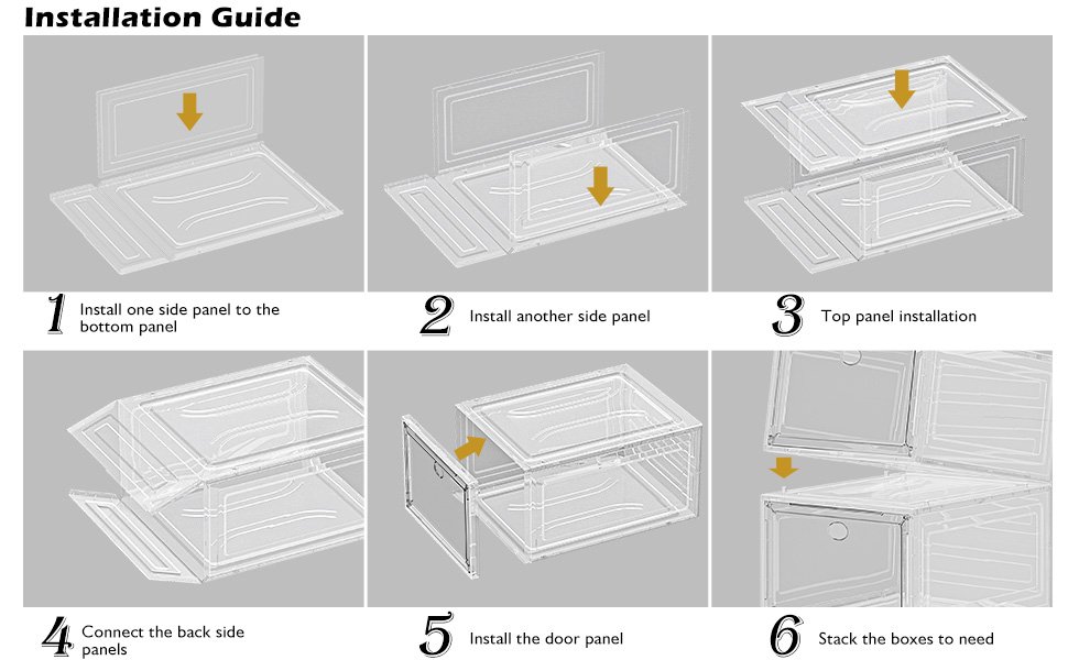 buy in bulk thicken & sturdy clear shoe storage organizer with magnetic door, stackable boxes for closet, foldable space-saving shoe rack for sneaker boot container, plastic shoe cabinet shoe box 6 pack, white source from factory
