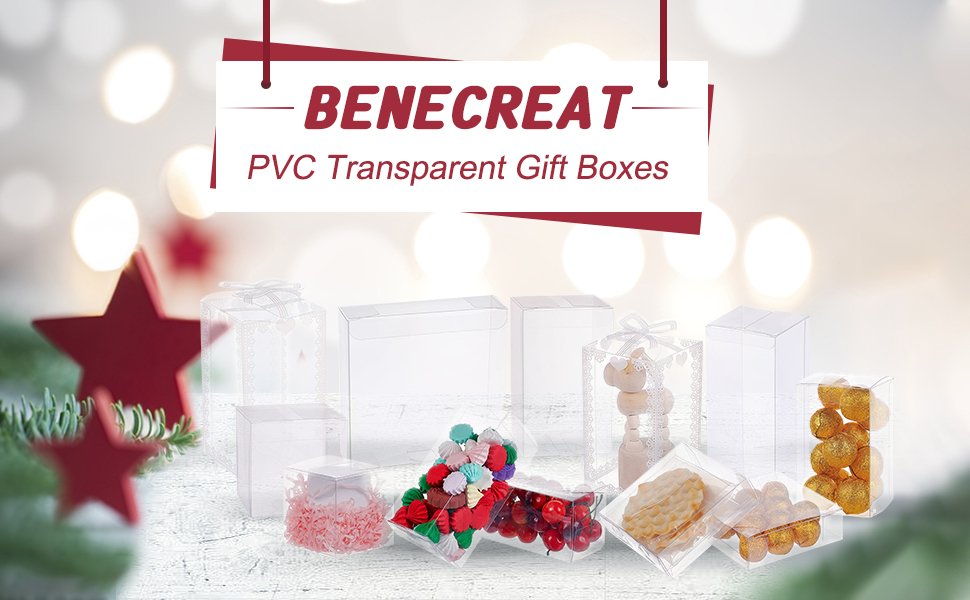 trade price benecreat 10pcs clear gift boxes 6.8x4.7x1.2inch rectangle pvc wedding party favour boxes for candy chocolate, present contains, festival gift packaging wholesale supplier