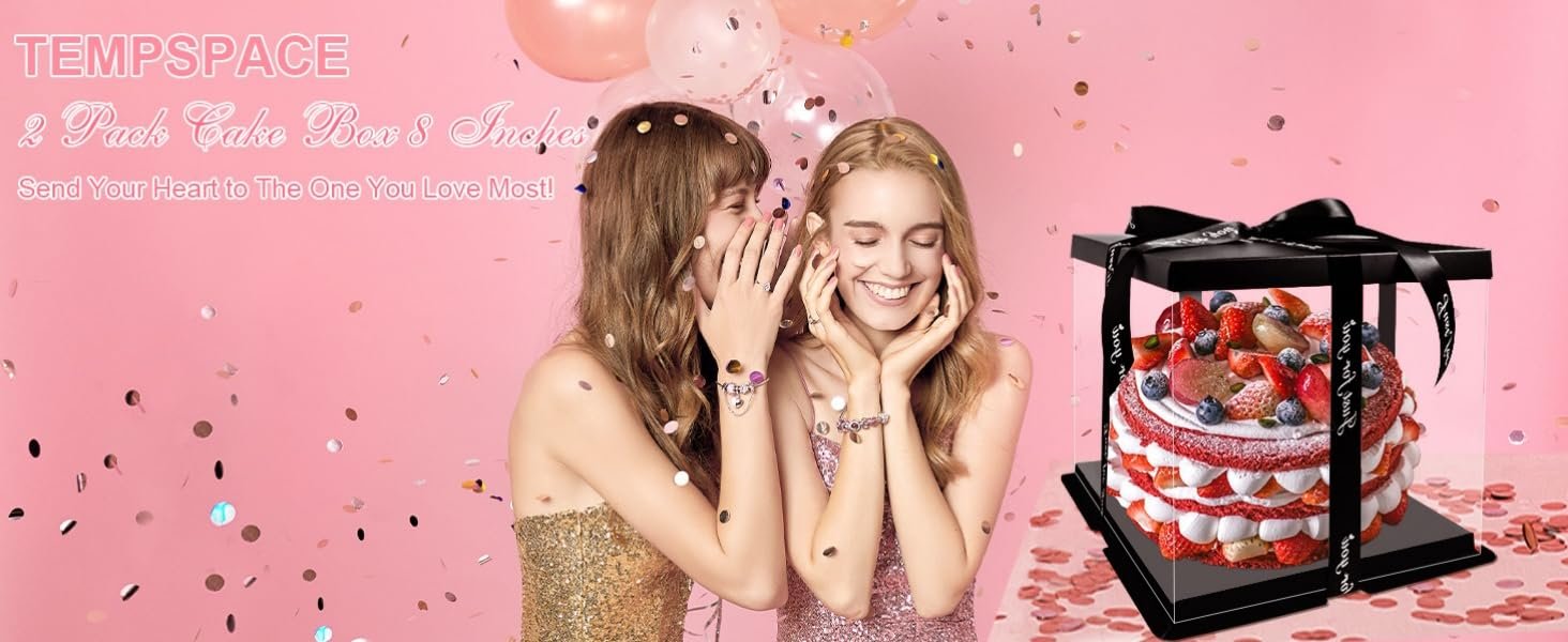 trade price 2pcs clear gift boxes transparent gift cake box,10*9.6*9.8 inch transparent display case gift box with base,lid & ribbon for wedding,birthday,christmas,thanksgiving, halloween party wholesale supplier