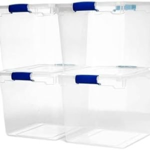 factory direct homz 4 pack large clear plastic storage bins with latching lids, 31 quart, blue oem/odm services