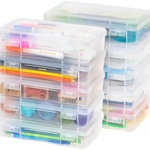 factory price iris usa plastic pencil case box craft hobby art school supply storage organizer container with latching lid, 10-pack, for bead pens ribbons wahi tape sticker yarn ornaments, stackable, clear, medium volume discount