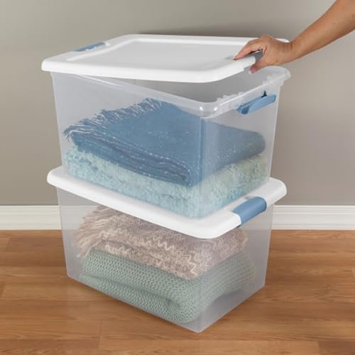 factory price sterilite 12-pack stackable storage bin with lid, clear plastic design, 64 quart volume discount