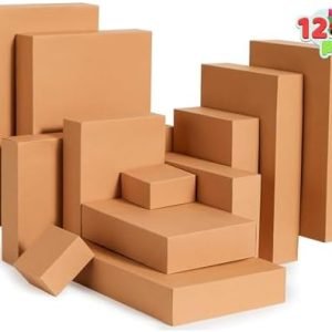 manufacturer direct joyin 12 pcs christmas shirt gift boxes with lids, large 4 different sizes brown assorted kraft paper robe boxes for presents clothes wrapping, xmas holiday birthday wedding gifts package decor supplier direct
