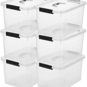 factory direct clear storage latch box 12 quart, plastic organizing box/bin with lid and black handles, 6-pack oem/odm services