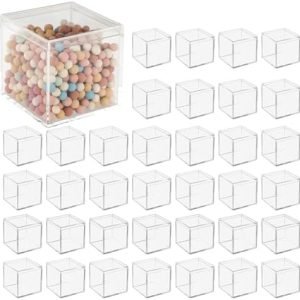 buy in bulk 18pcs mini clear acrylic boxes,small clear boxes with lids, 2.2 x 2.2 x 2.2 in plastic square cube, square display box, clear container boxes for candy pill earring jewelry tiny beads source from factory
