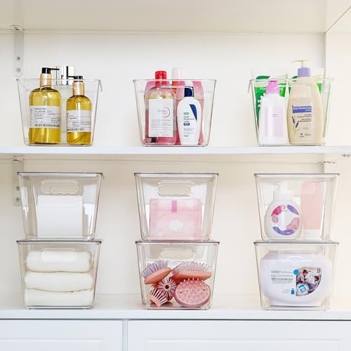 factory direct vtopmart 6 pack clear stackable storage bins with lids, large plastic containers with handle for pantry organizer and storage,perfect for bathroom,cabinet,kitchen,fridge,closet organization oem/odm services