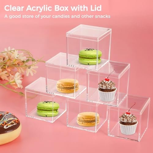 buy in bulk 18pcs mini clear acrylic boxes,small clear boxes with lids, 2.2 x 2.2 x 2.2 in plastic square cube, square display box, clear container boxes for candy pill earring jewelry tiny beads source from factory