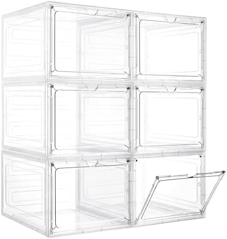 buy in bulk storage bins with lids, 6 pack clear plastic storage containers with magnetic acrylic door, 19 qt stackable storage box for home,office organizing source from factory