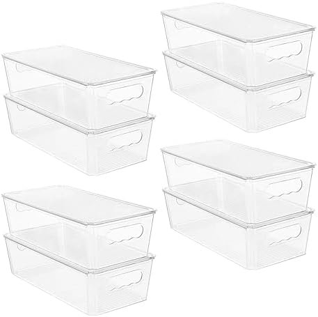 Organizadores y contenedores de almacenamiento transparentes de 8 piezas con tapas, apilables, de plástico, con asas, para refrigerador, congelador, despensa, gabinetes, organización y almacenamiento de cocina, servicios OEM/ODM, Vtopmart.