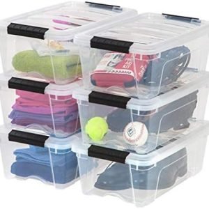 factory direct iris usa 13 qt stackable plastic storage bins with lids, 6 pack - bpa-free, made in usa - see-through organizing solution, latches, durable nestable containers, secure pull handle - clear oem/odm services