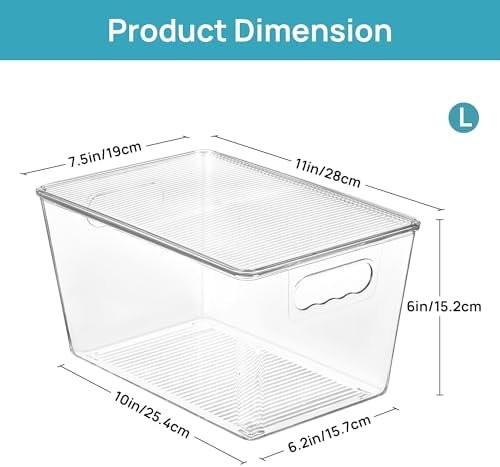 factory direct vtopmart 6 pack clear stackable storage bins with lids, large plastic containers with handle for pantry organizer and storage,perfect for bathroom,cabinet,kitchen,fridge,closet organization oem/odm services