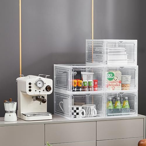 buy in bulk storage bins with lids, 6 pack clear plastic storage containers with magnetic acrylic door, 19 qt stackable storage box for home,office organizing source from factory