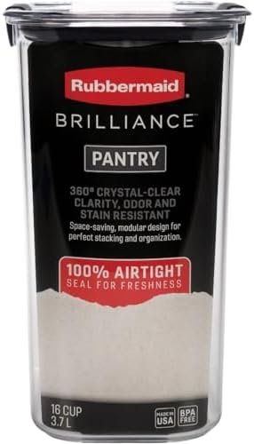 Pedidos diretos em grandes quantidades: recipiente hermético Rubbermaid Brilliance de 16 xícaras com tampa, transparente/cinza - ideal para organização de despensa, armazenamento de farinha, açúcar e outros alimentos. Atacado a baixo custo.