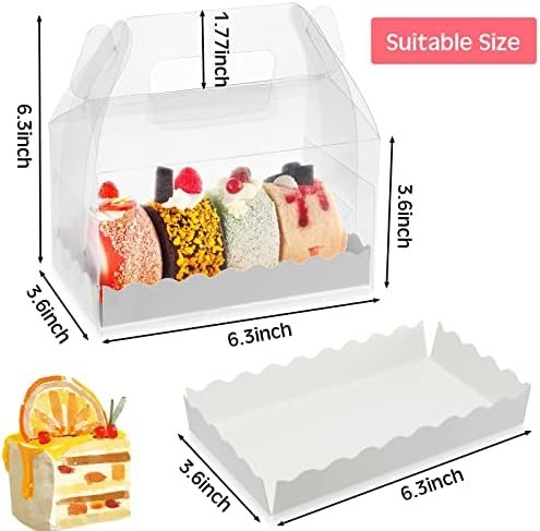 manufacturer direct handepo 25 pcs clear gable bakery gift boxes with cardboard and handles candy treat box gable boxes clear boxes for cookie pastry cupcake dessert treat cookie christmas party favors, 6.3 x 3.6 x 3.6'' supplier direct