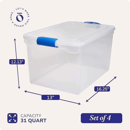factory direct homz 4 pack large clear plastic storage bins with latching lids, 31 quart, blue oem/odm services
