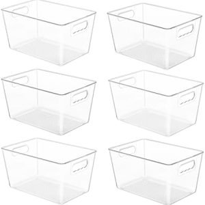 factory direct yihong 6 pack clear pantry organizer bins, plastic containers with handle for kitchen,freezer,cabinet,closet,bathroom under sink storage oem/odm services