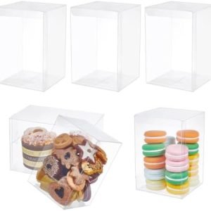 trade price benecreat 10pcs clear favor box 4x4x6 inches plastic gift packing box for candy choclate and dessert, baby shower party treats, valentine festival gift packaging wholesale supplier