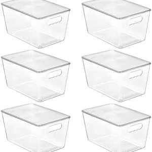 factory direct vtopmart 6 pack clear stackable storage bins with lids, large plastic containers with handle for pantry organizer and storage,perfect for bathroom,cabinet,kitchen,fridge,closet organization oem/odm services