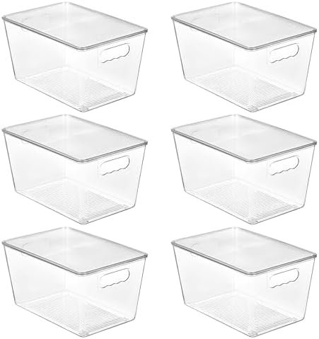factory direct vtopmart 6 pack clear stackable storage bins with lids, large plastic containers with handle for pantry organizer and storage,perfect for bathroom,cabinet,kitchen,fridge,closet organization oem/odm services