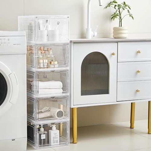 buy in bulk storage bins with lids, 6 pack clear plastic storage containers with magnetic acrylic door, 19 qt stackable storage box for home,office organizing source from factory