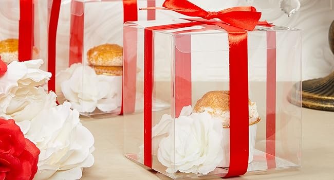 trade price juvale 30-pack clear gift boxes - 5x5x5 in square plastic transparent favor boxes for wedding, baby shower, birthday party wholesale supplier