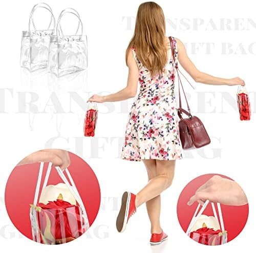 manufacturer direct badenbach 24 pcs small clear gift bags with handle,5.9" x 6.3" x 2.8",cute plastic clear gift bag clear party favor goodie bags for boutique wedding birthday party baby shower halloween christmas supplier direct