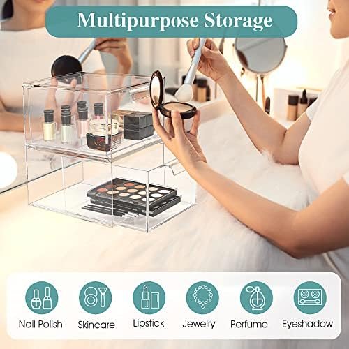 factory direct 2 pack stackable makeup organizer and storage, acrylic organizers,clear plastic storage drawer with handles for vanity, undersink, kitchen cabinets, pantry oem/odm services