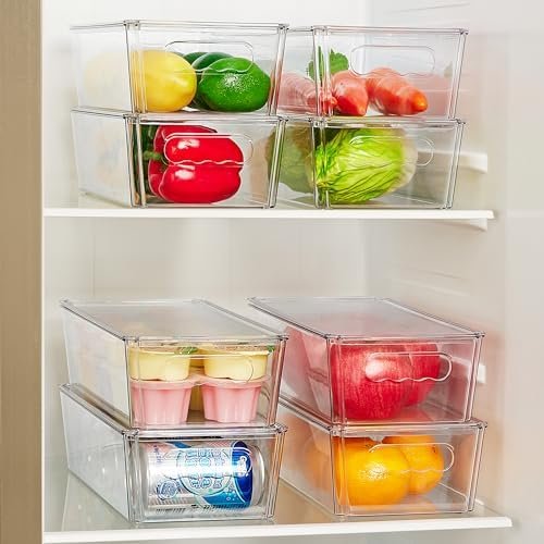 Organizadores y contenedores de almacenamiento transparentes de 8 piezas con tapas, apilables, de plástico, con asas, para refrigerador, congelador, despensa, gabinetes, organización y almacenamiento de cocina, servicios OEM/ODM, Vtopmart.