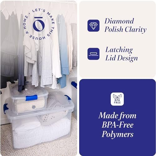 factory direct homz 4 pack large clear plastic storage bins with latching lids, 31 quart, blue oem/odm services