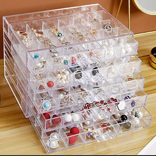 buy in bulk earring storage box organizer, acrylic jewelry storage box holder 5 drawers transparent jewelry display stand with 120 small compartments gift boxes for women girls (clear) source from factory