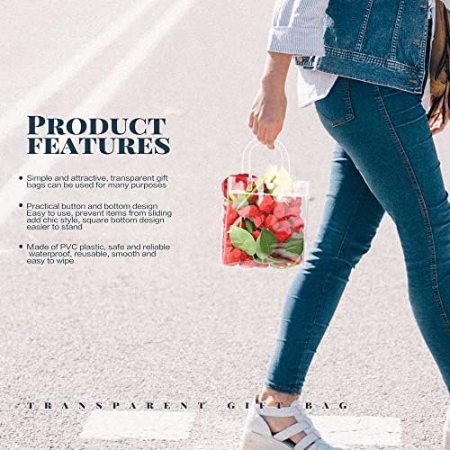 manufacturer direct badenbach 24 pcs small clear gift bags with handle,5.9" x 6.3" x 2.8",cute plastic clear gift bag clear party favor goodie bags for boutique wedding birthday party baby shower halloween christmas supplier direct