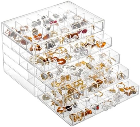 buy in bulk earring storage box organizer, acrylic jewelry storage box holder 5 drawers transparent jewelry display stand with 120 small compartments gift boxes for women girls (clear) source from factory