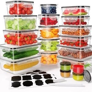 direct bulk orders 40 pcs food storage containers with lids airtight (20 containers & 20 lids), plastic meal prep container for pantry & kitchen organization, bpa-free, leak-proof with labels & marker pen low-cost wholesale