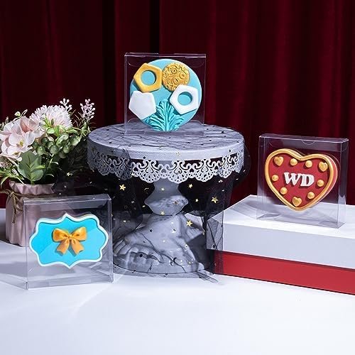 manufacturer direct 50 pack 4x4x1.2inch clear single cookies boxes with full window plastic small treat boxes macaron boxes donut boxes dessert box for party christmas valentine's day supplier direct