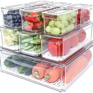 factory direct pomeat 10 pack fridge organizer, stackable refrigerator organizer bins with lids, bpa-free produce fruit storage containers for storage clear for food, drinks, vegetable storage oem/odm services