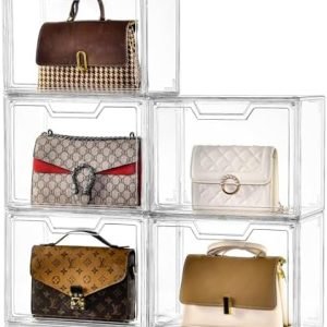 buy in bulk purse organizer for closet,clear acrylic display case for handbag organizer, purse storage box with magnetic door, plastic storage bins for book, collectibles, cosmetic (5 pack) source from factory