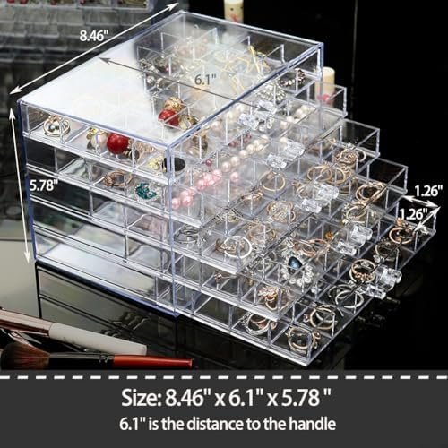 buy in bulk earring storage box organizer, acrylic jewelry storage box holder 5 drawers transparent jewelry display stand with 120 small compartments gift boxes for women girls (clear) source from factory