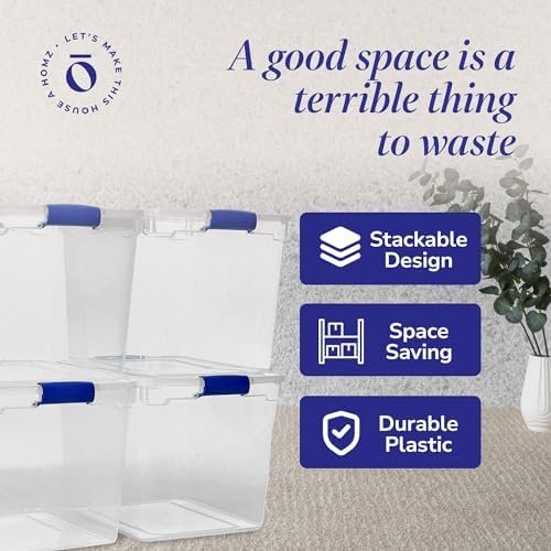 factory direct homz 4 pack large clear plastic storage bins with latching lids, 31 quart, blue oem/odm services