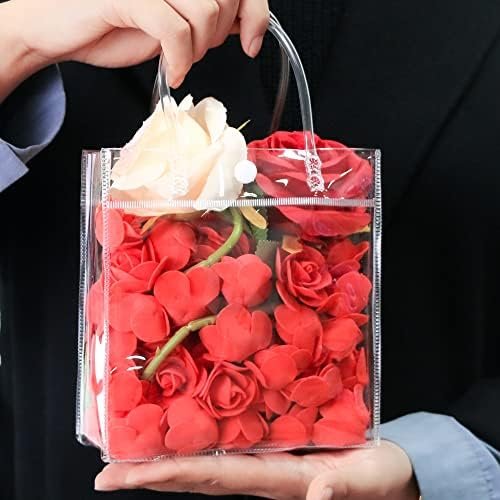 manufacturer direct badenbach 24 pcs small clear gift bags with handle,5.9" x 6.3" x 2.8",cute plastic clear gift bag clear party favor goodie bags for boutique wedding birthday party baby shower halloween christmas supplier direct