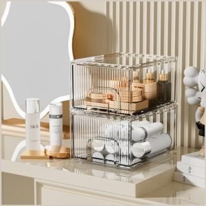 buy in bulk zhiai makeup organizer, stackable bathroom organizers and storage, clear cosmetic storage box for vanity, skincare, kitchen cabinets, pantry organization 2 pack source from factory