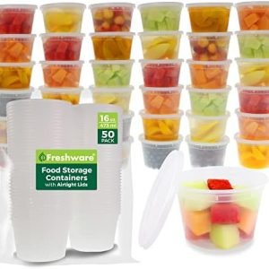 direct bulk orders freshware food storage containers [50 set] 16 oz plastic deli containers with lids, slime, soup, meal prep containers | bpa free | stackable | leakproof | microwave/dishwasher/freezer safe low-cost wholesale