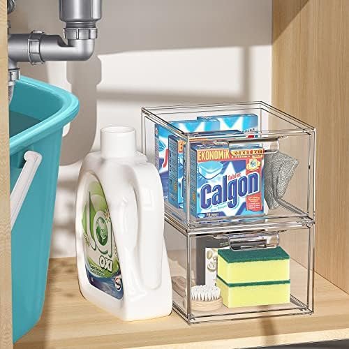 factory direct 2 pack stackable makeup organizer and storage, acrylic organizers,clear plastic storage drawer with handles for vanity, undersink, kitchen cabinets, pantry oem/odm services