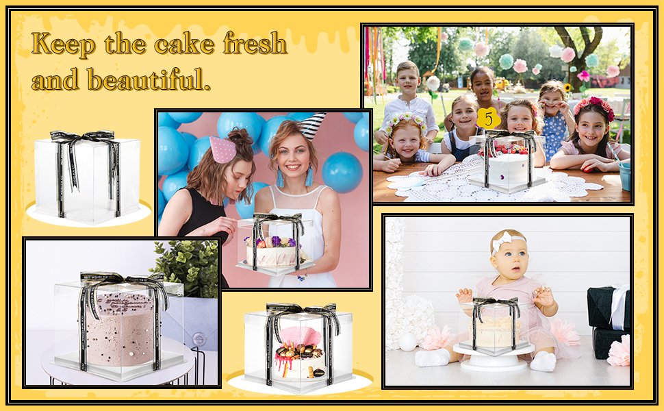 trade price 4 pcs clear cake boxes with a 147 ft ribbon 10 x 10 x 9 inch tall cake box transparent baking box portable tall layer bakery box for wedding birthday anniversary baking display pack wholesale supplier