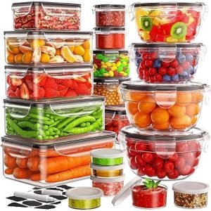 direct bulk orders 40 pcs food storage containers with lids airtight (20 lids &20 containers) - leakproof meal-prep containers for kitchen storage reusable plastic microwave/dishwasher safe with labels & pen low-cost wholesale