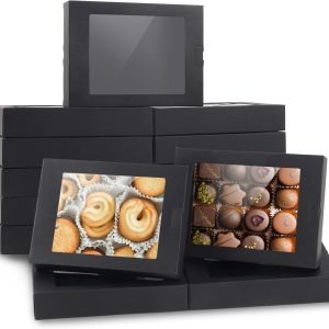 trade price 25 pcs 7.3x5.3x1.37 inch kraft gift boxes, rectangle cardboard gift boxes with clear window, paper boxes for party favor treats, homemade soap, candy (black) wholesale supplier