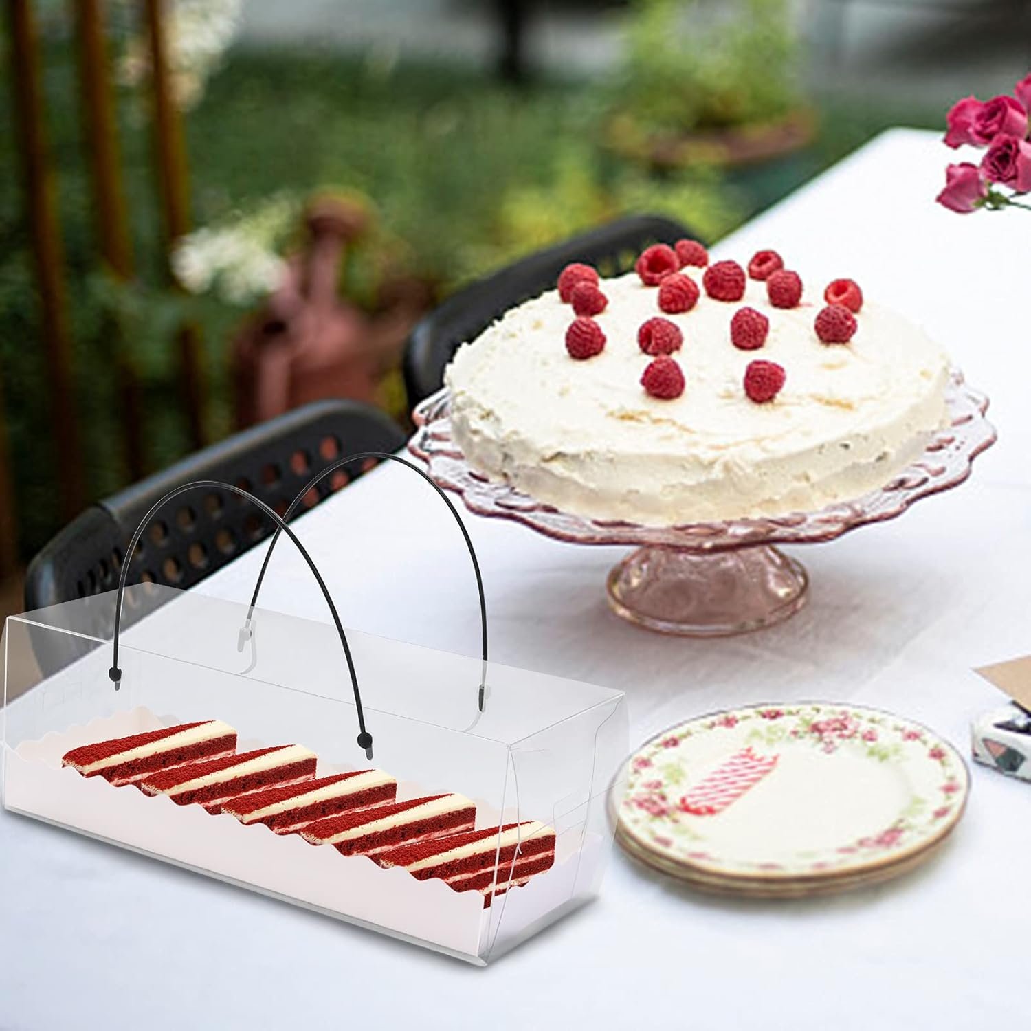 trade price 10 pcs clear bakery cake boxes 10.8x4.3x3.8inch pastry dessert cookies gift boxes with handle and paperboard for bakery cupcakes candy,suitable for birthday wedding mother's day baby shower wholesale supplier