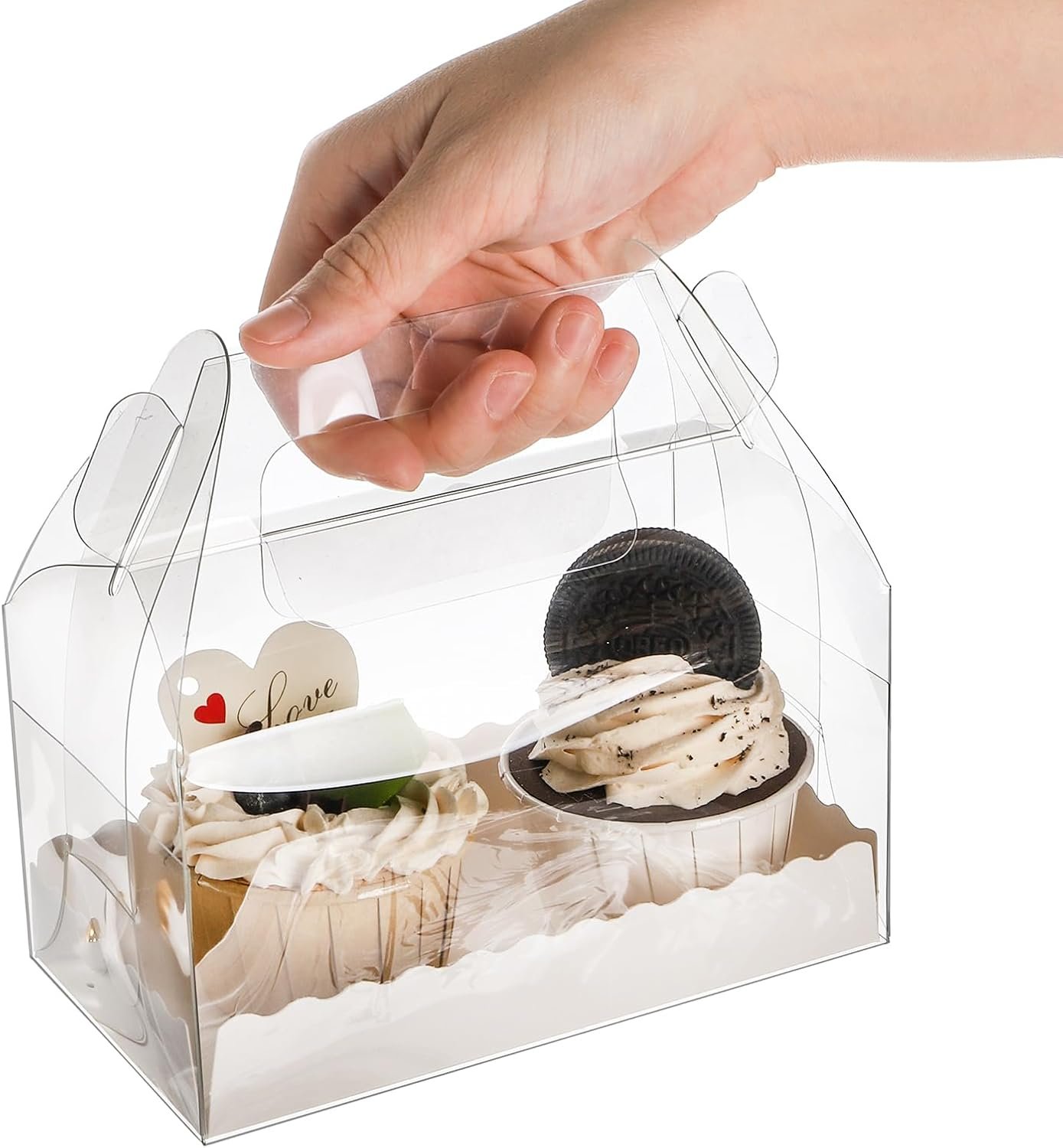 manufacturer direct 40 pack clear gable bakery gift box, candy treat boxes with handle, party favor treat dessert cookies container for birthday wedding baby shower, 6.4''l x 3.5''w x 3.3''h supplier direct