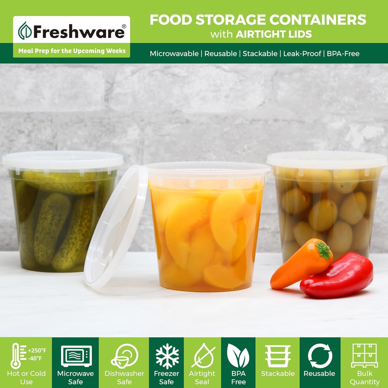 direct bulk orders freshware food storage containers 24 oz plastic deli containers with lids, slime, soup, meal prep containers, bpa free, stackable, leakproof, microwave/dishwasher/freezer safe, 48 count (pack of 1) low-cost wholesale