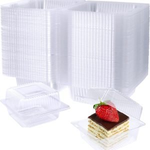 direct bulk orders 100 pack clear plastic square hinged food container,disposable plastic to go containers with clear lids,cake slice containers clamshell takeout tray for pastry,salad,dessert(5.1"x 4.7"x 2.8") low-cost wholesale